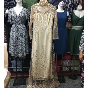 Gold Wedding Ao Dai with train